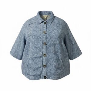 Christopher & Banks Blue White Pattern Button Jacket 3/4 Sleeve Plus Size 3X